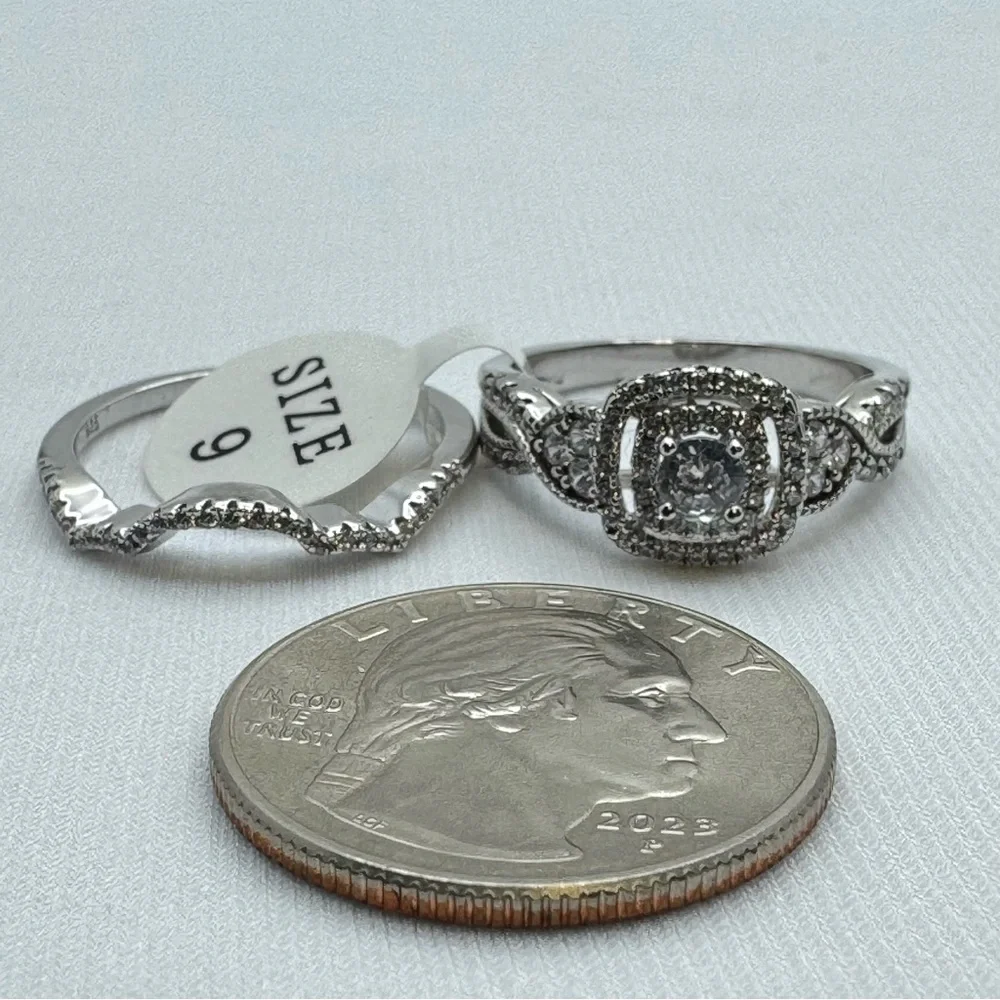 Sterling Silver CZ Double Band Halo Engagement Style Ring Size 9 New